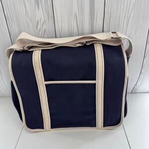 Vintage Rare Natural Canvas Lands End Baby Diaper Travel Tote Bag Navy Cotton